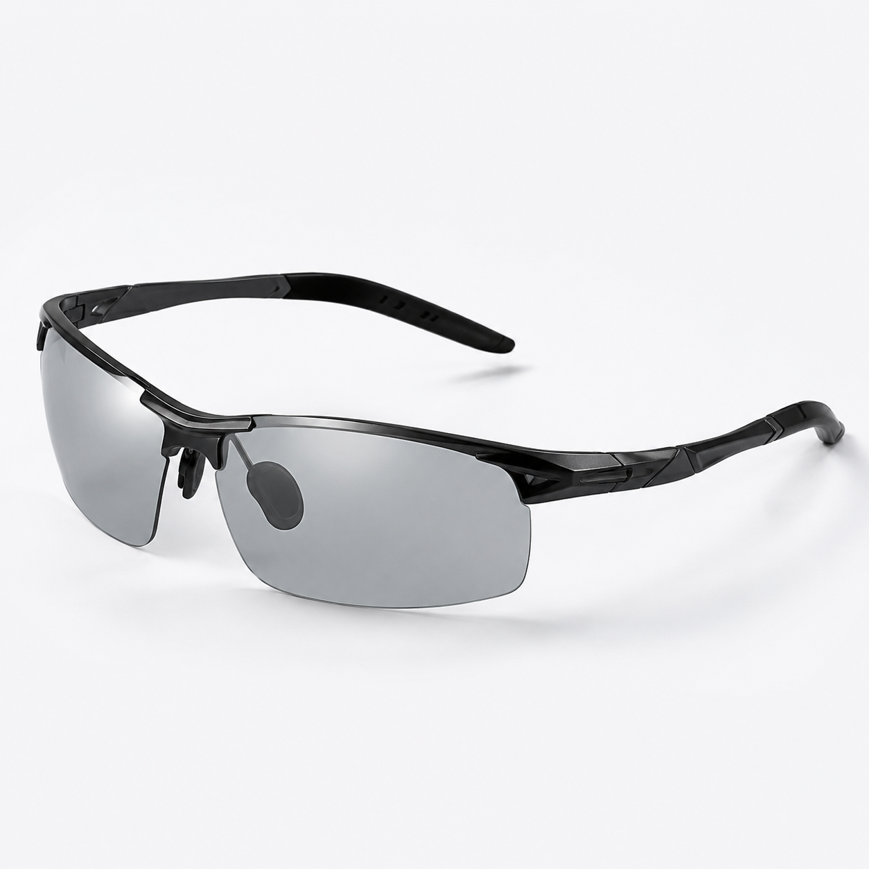 Black half-rim photochromic sport glasses