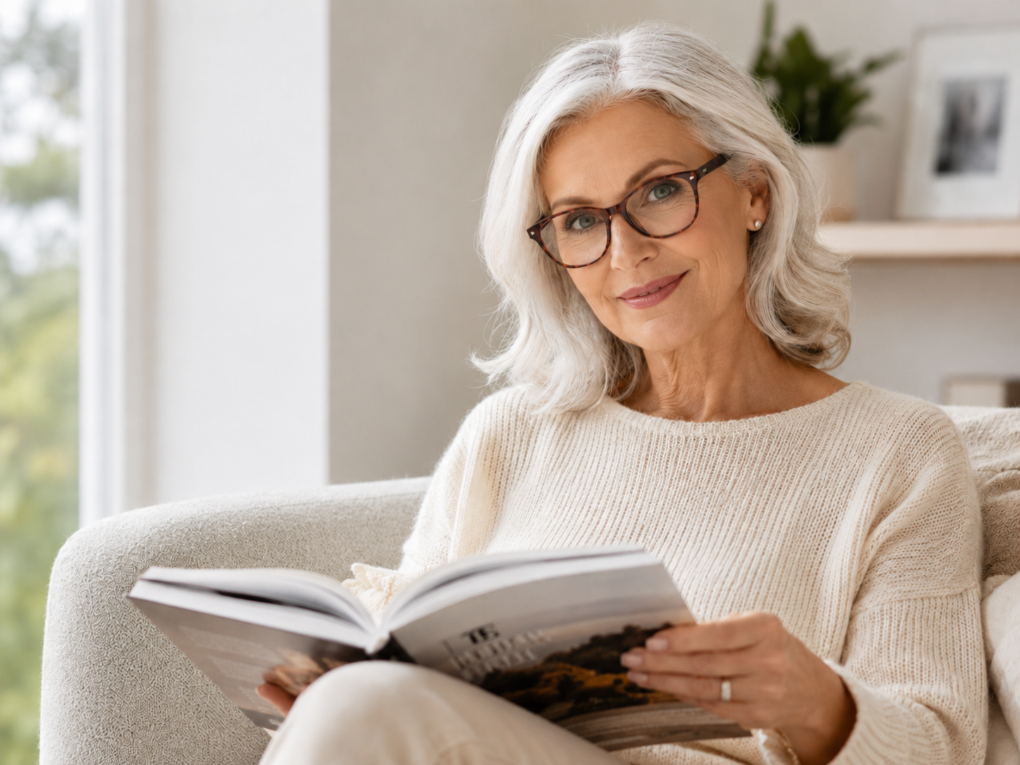 Senior model wearing reading glasses