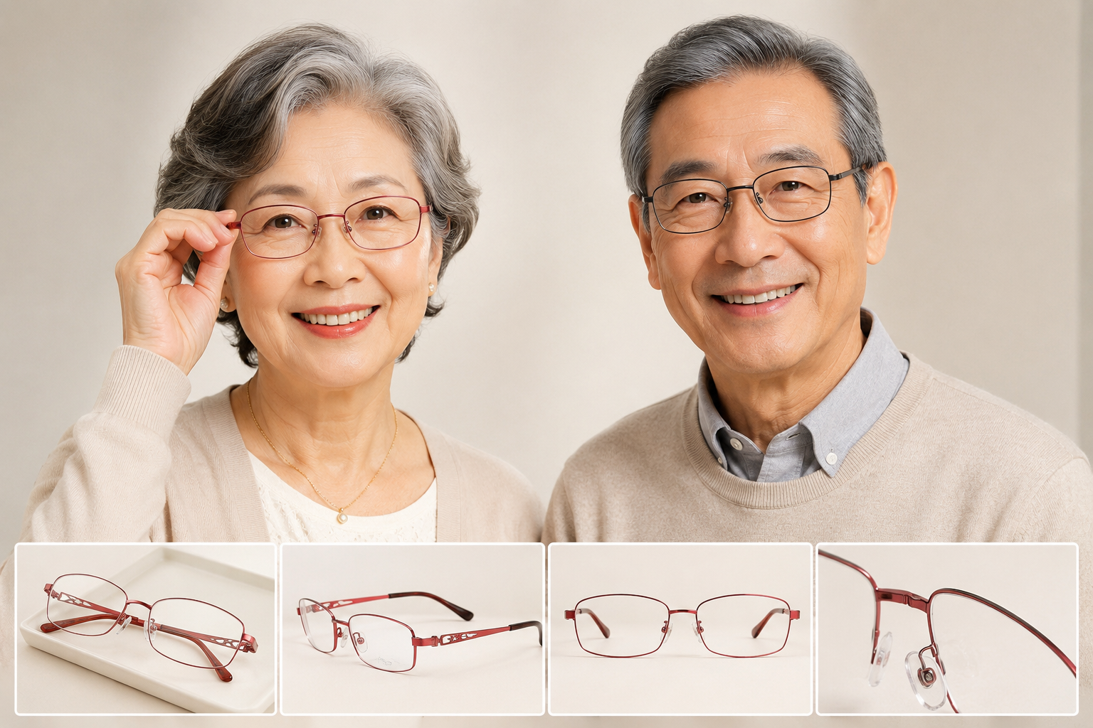 Silver-haired model with reading glasses